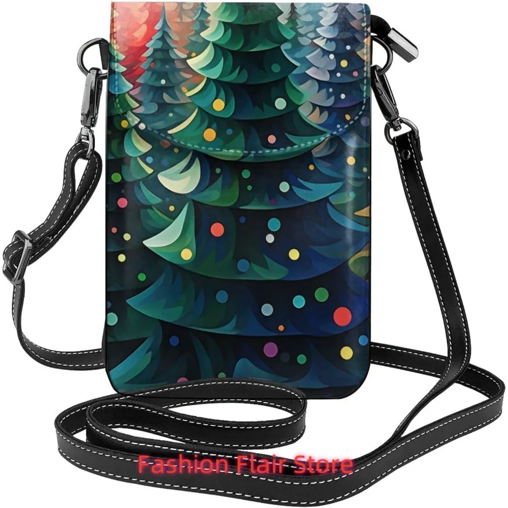 

Зимняя художественная рождественская елка, сумка через плечо для женщин, маленькая дорожная сумка из искусственной кожи для мобильного телефона, легкий мини-кошелек для телефона, кошелек C