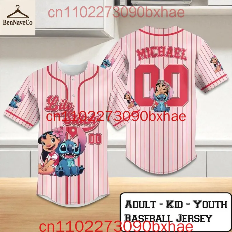 

2026 New Custom Lilo and Stitch Baseball Jersey Personalized Disney Cartoon Shirt Jersey for Kids Youth Adult