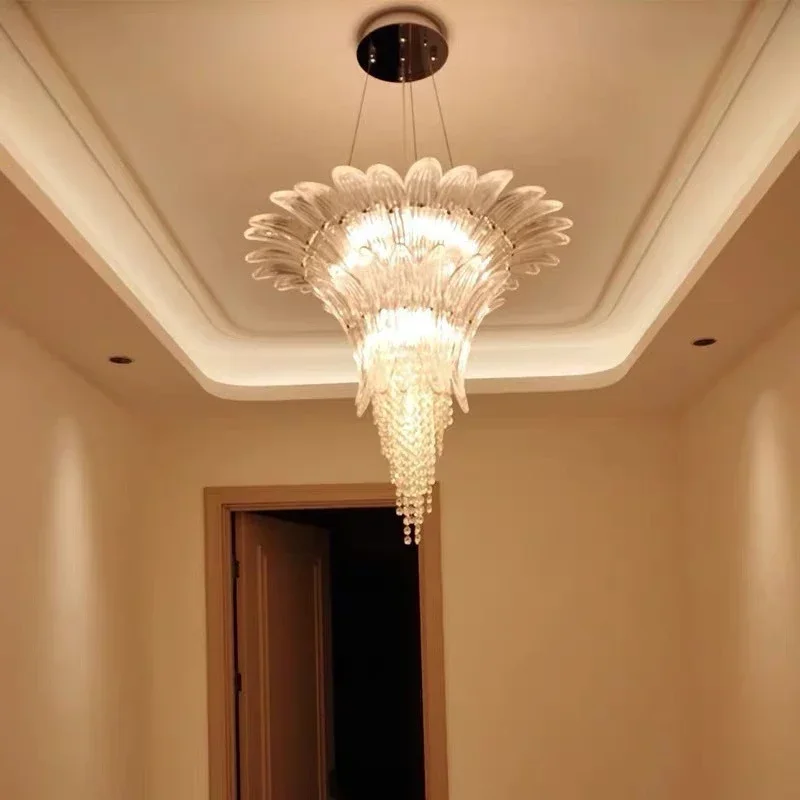 

French-style Murano crystal chandelier for luxurious and retro villa staircase hall lighting in the living room