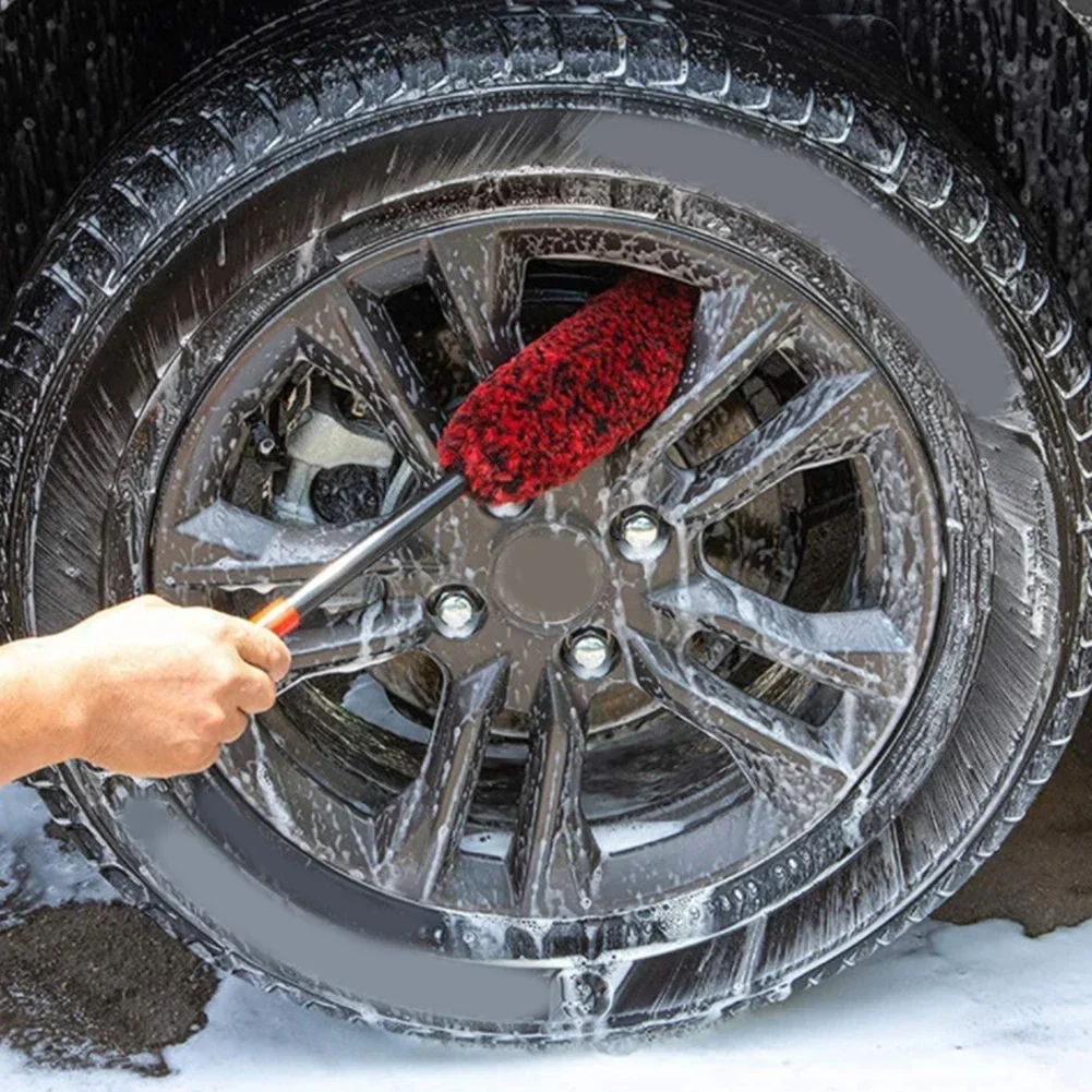 Car Wheel Detailing Brush Tire Soft Bristle Tyre Rim Detail Wash Brushes Red Car Cleaning Tools Auto Rim Tire Washing Accessorie