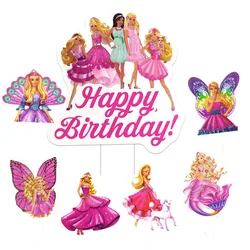 Barbie Cake Topper Pink Princess Girls Happy Birthday Party Decoration Cute Cartoon Kids Cake Insert Baby Shower Supplies Gifts