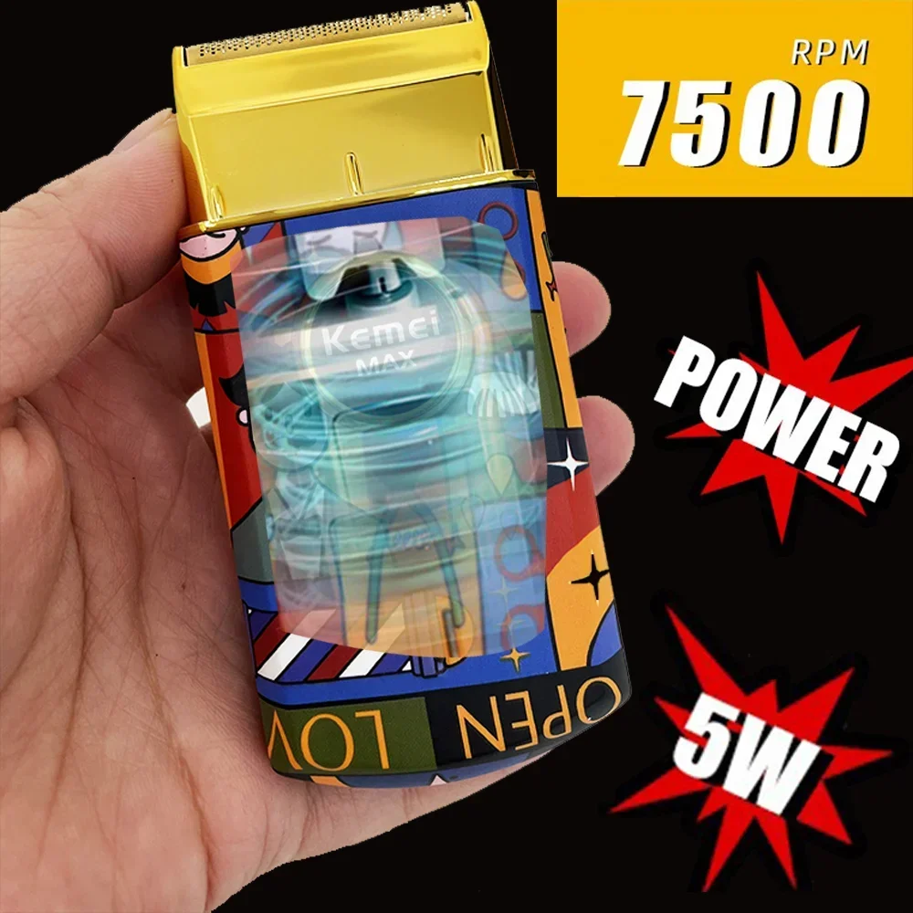 Kemei KM-RS7098 Titanium Double Foil Reciprocating Shaver Professional Barber Finishing Electric Men Razor Graffiti Pattern