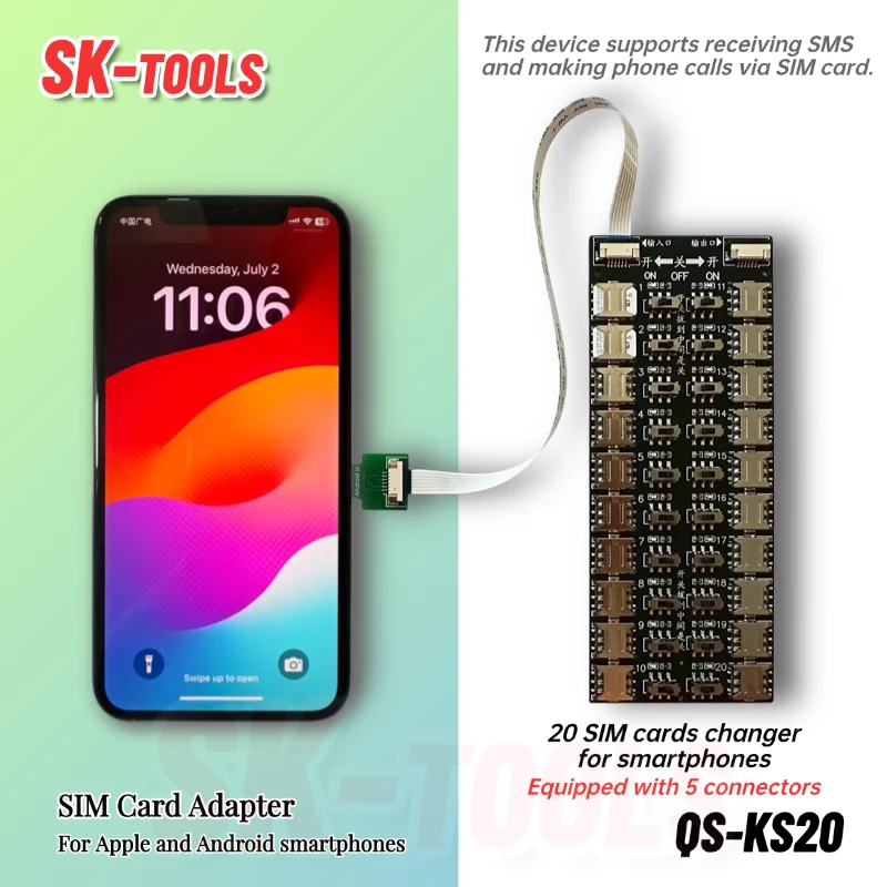 Multi SIM Card Reader Changer with 20 Slots Adapter for Android & Apple Universal SIM Card Expansion