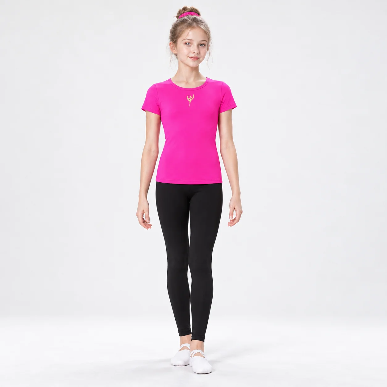 Girls Rhythmic Gymnastics Training T Shirt Quick Dry Short Sleeve Dance Sports Top Black Blue Pink Youth Practice Activewear