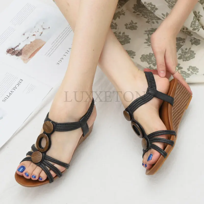 Bohemia Wedge Sandals For Women Comfy Walk Casual Summer Roman High Heel Breathable Beach Sandals Shoes Big Size