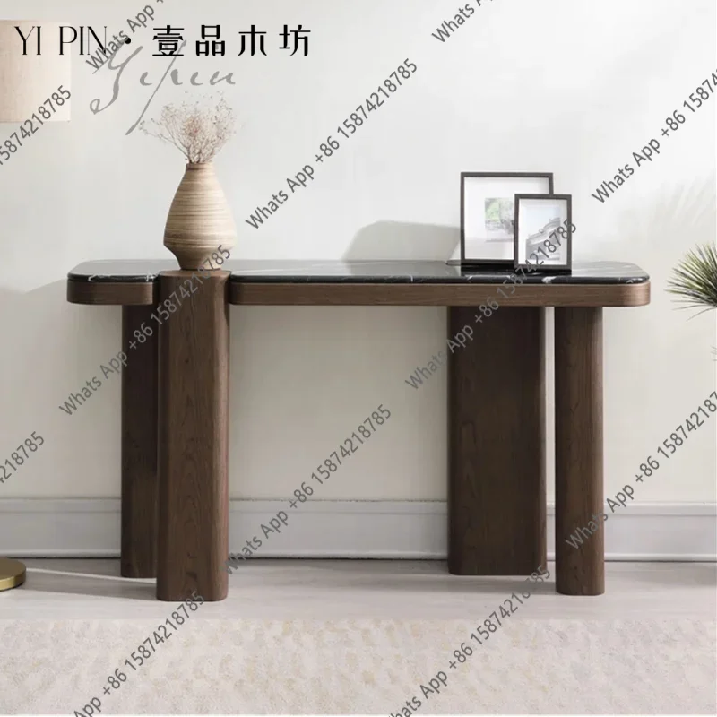 A64 Nordic Light Luxury Solid Wood Entrance Table Nordic Minimalist Marble Countertop Foyer Cabinet Modern Simple Solid Wood Foy