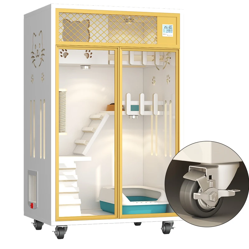 

Hot Sale New Sale Cat Cage with Wheels Comfortable Animal Cat House with Stairs Wooden Cat House