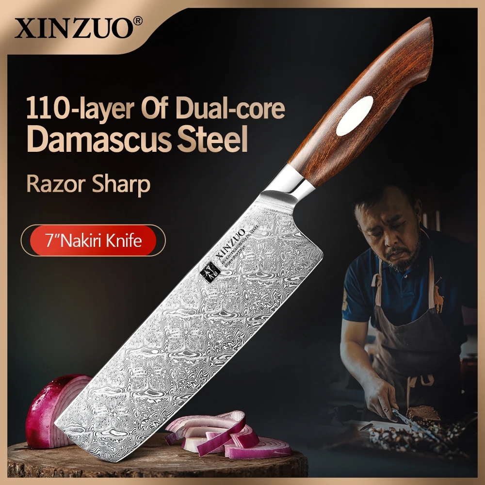 

XINZUO 7'' Inches Nakiri Cleaver Meat Knife Stainless Steel Damascus very Sharp Cooking Tools Cleaver Best Gift Knives