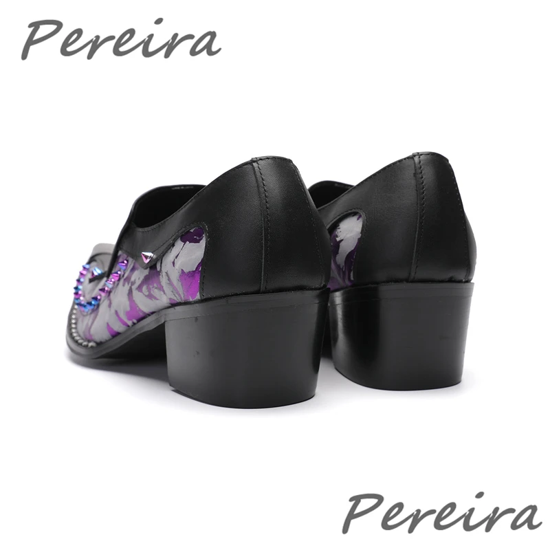 Colorful Rhinestone Yellow Purple Mixed Colors Leather Shoes for Men Metal Pointed Toe 4.5Cm Heel Loafers Business Dress Shoes view 6