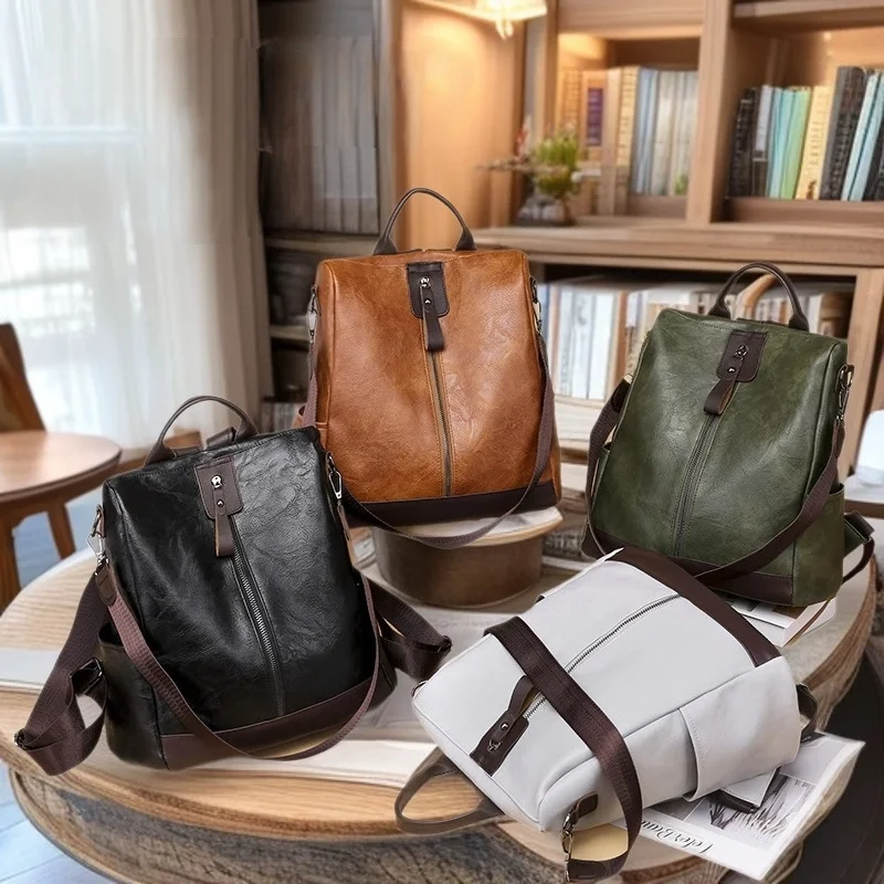 

Customized Logo Women's Backpack New Pu Women's Bag European And American Retro Casual Outdoor Travel Backpack Anti-theft Bag