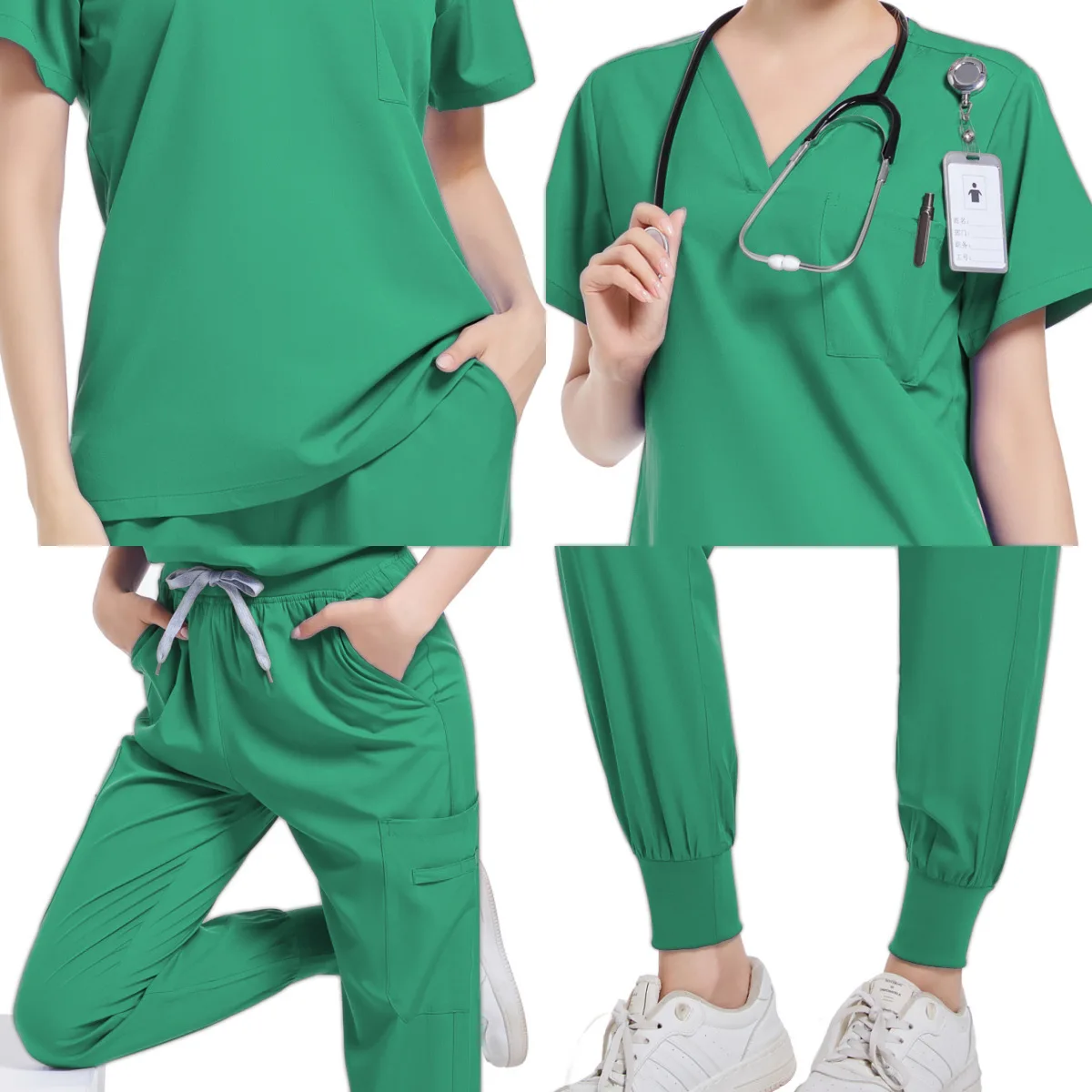 Ziekenhuis chirurgische handwasjas met korte mouwen, verpleegstersuniform voor dames, operatiekamerwerkuniformset