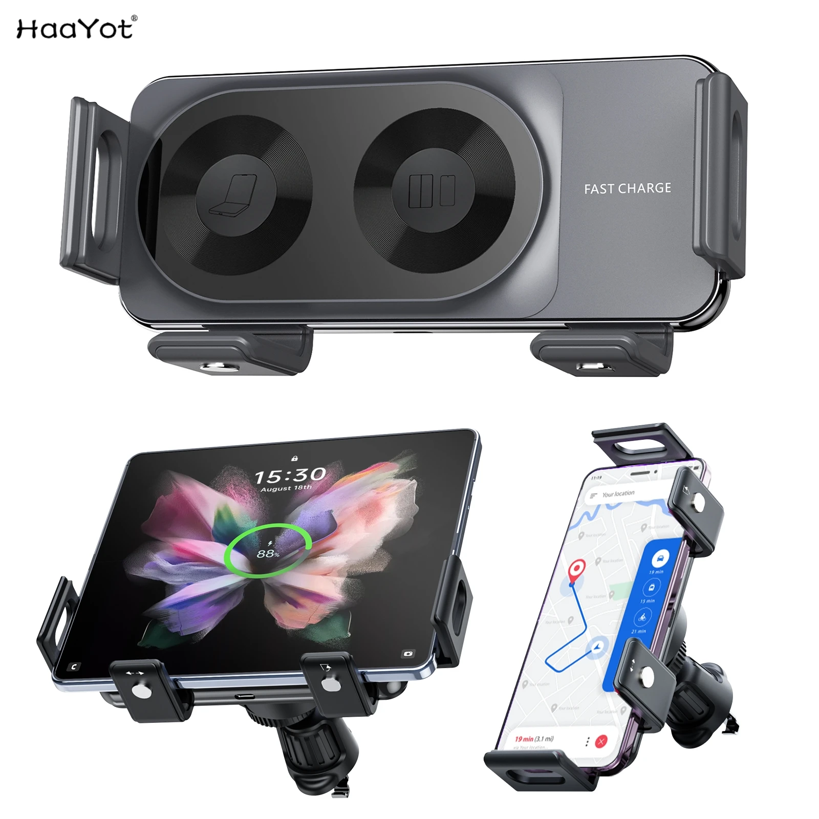 15W Universal Car Phone Wireless Charger Holder 360° Rotation Mount for Galaxy Z Flip & Fold 7 6 5 S26 S25 Iphone 17 16