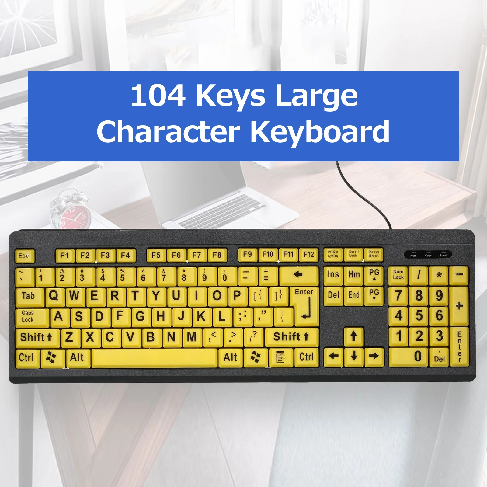 104 Keys Letters Keyboard for PC Wired USB Large Print Computer Keyboard for Low Vision Users High Contrast for Old Men