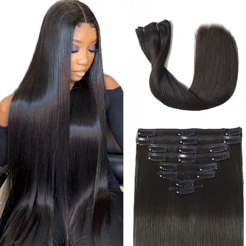 

Clip in Hair Extensions Real Human Hair 20 Inch 120g Invisible Seamless Straight Remy Human Hair Clip in Extensions 1B Natural Black 8 Pieces with Soft Breathable Double Weft