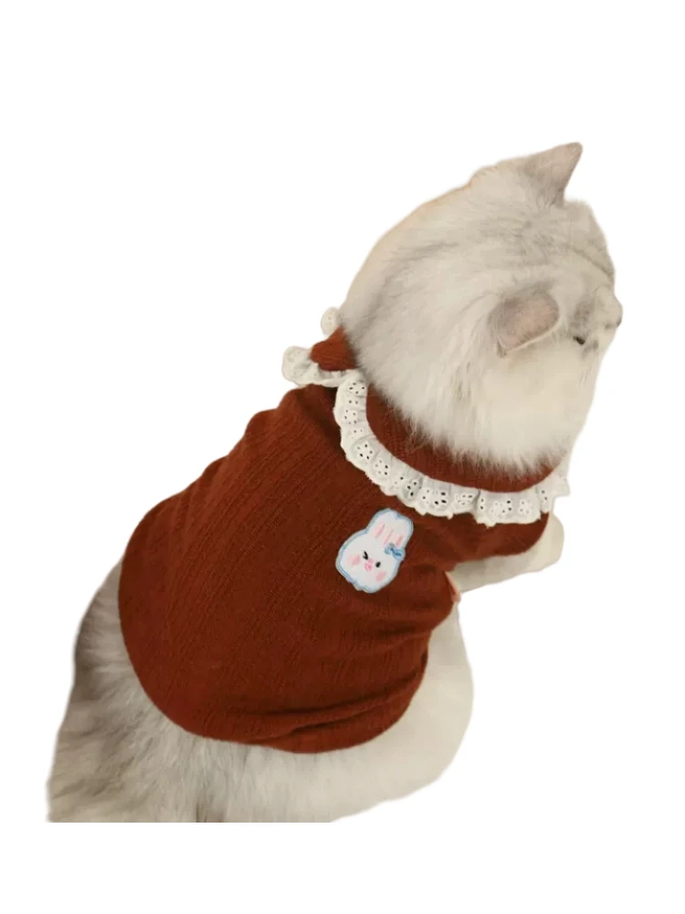 Pyjama d'hiver anti-perte de cheveux pour chat et chaton, vêtements mignons pour animaux de compagnie, poupées grill, chemise de base bleue