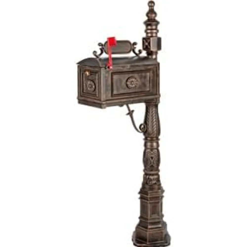 Heavy Duty Mailbox Classic Decorative Cast Aluminum Mail Box Postal Vertical Pedestal (Bronze) Post Box Outdoor Outside House