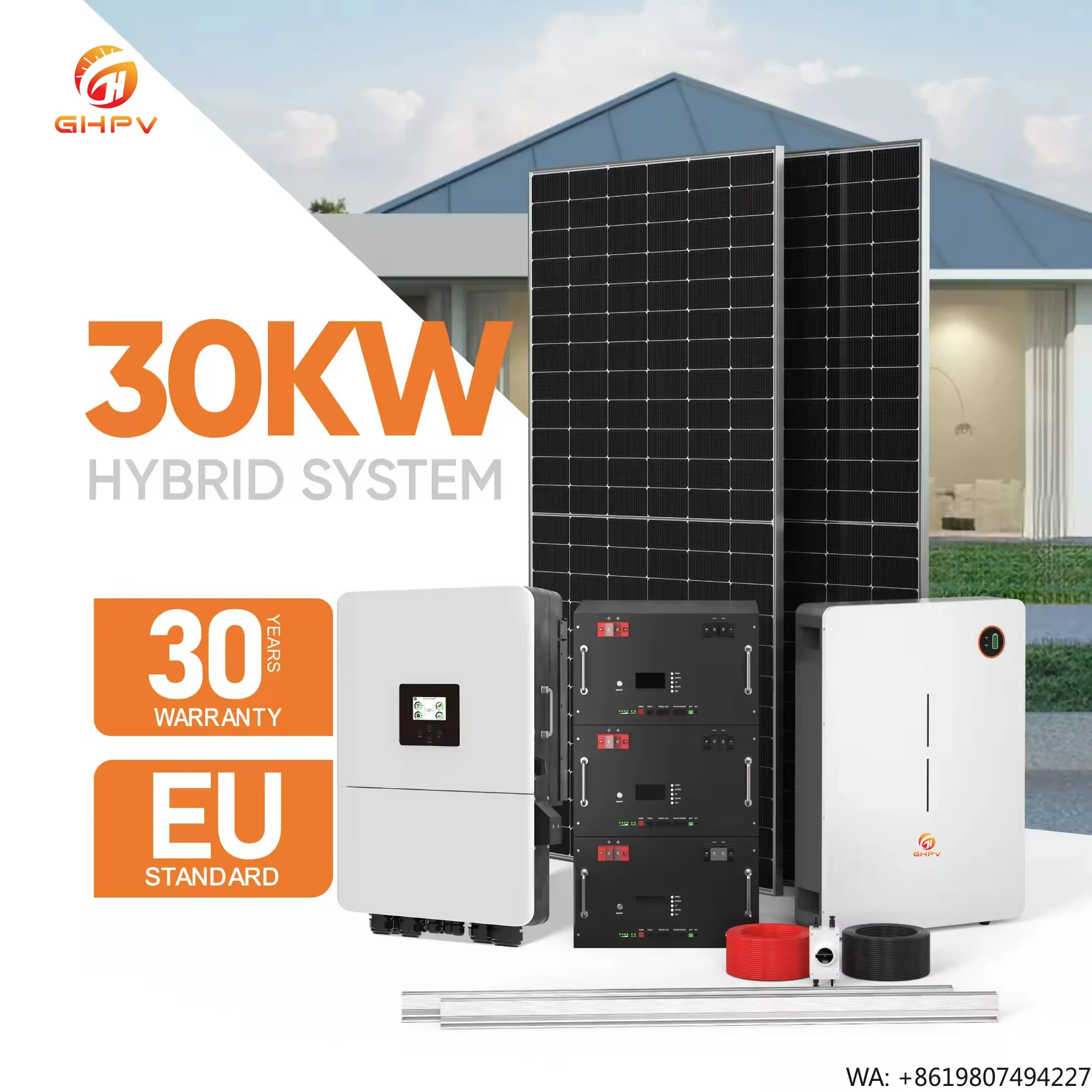GHPV Complete Photovoltaic System Solar Kits 10Kw 20Kw 30Kw Roof Mounting Hybrid Solar Energy Storage System for Home