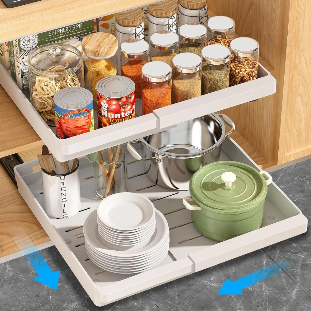 

2 Pack Expandable Slide Out Drawers for Kitchen Bathroom Pantry Under Sink Storage White Adjustable
