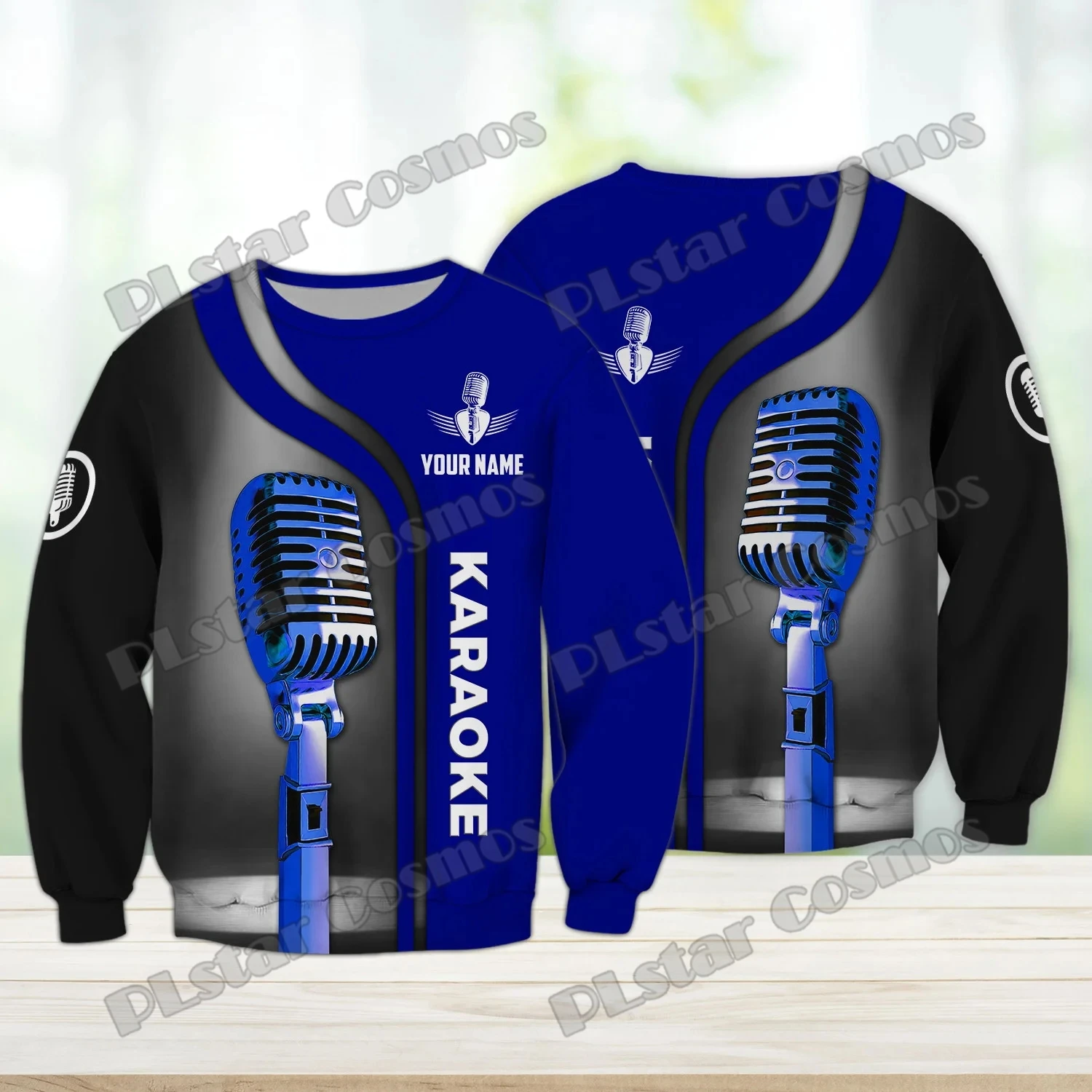 Karaoke Pattern Blue Custom Name 3D Printed Fashion Men's Crewneck Sweatshirt Autumn Unisex Casual Long sleeve Pullover TDD227