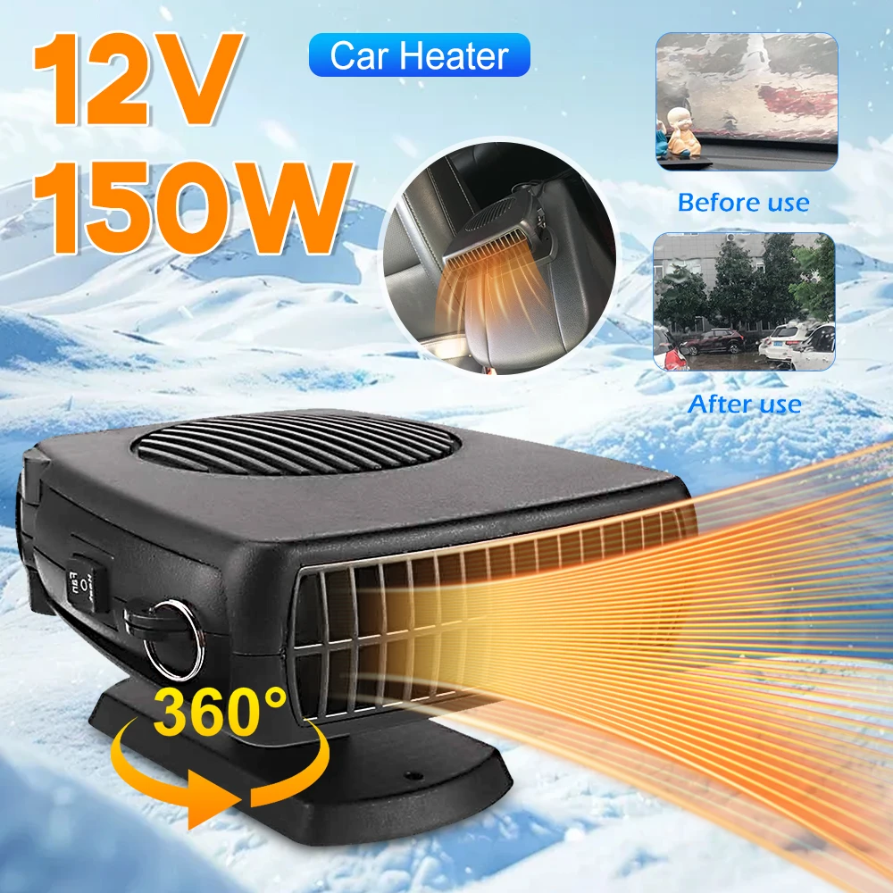 150W Car Heater 12V Electric Cooling Heating Fan Electric Heater Fan Windshield Defogging Demister Defroster Car Supplies