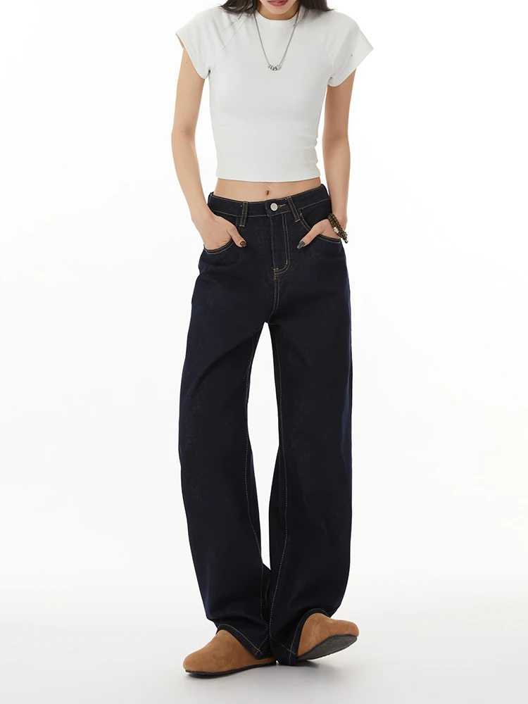 

High Waist Straight Leg Denim Jeans Women's Loose Fit Floor Length Trousers Vintage Style Casual Wear All Seasons