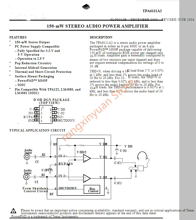 ステレオオーディオパワーアンプ,tpa6111a2dgnマーキング付き,aja MSOP-8 tpa6111a2dgnr tpa6111 150 mw,100% 新品オリジナル