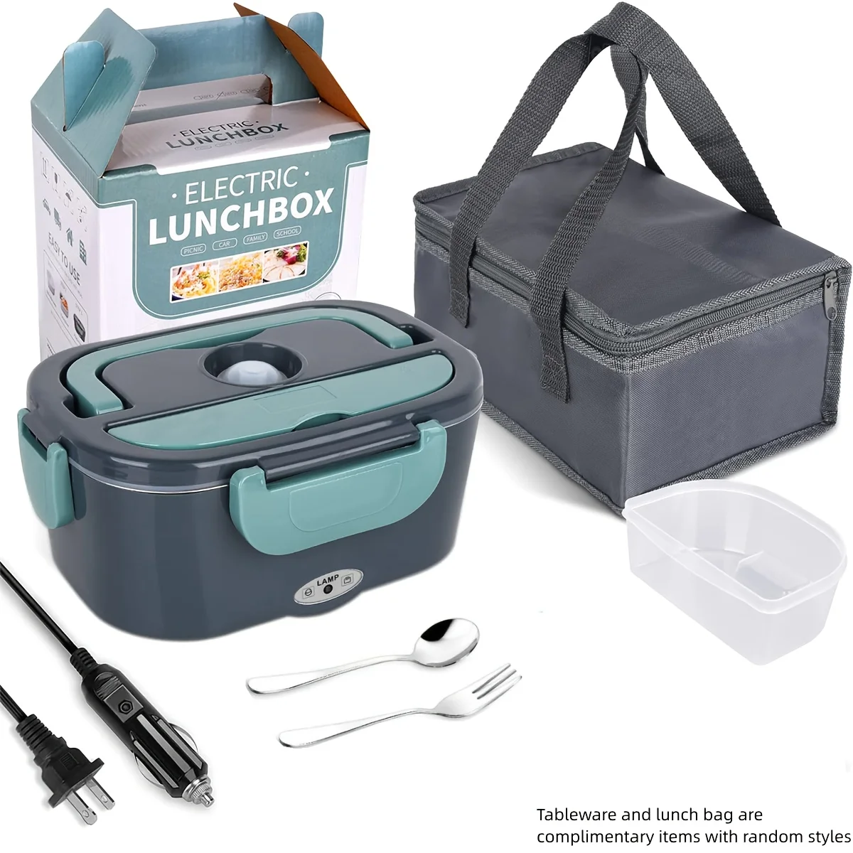 

Lunch Box - 50.72oz Leak-proof, Portable, 12V/24V/110V, Removable Design, Includes 2 Bags & Fork