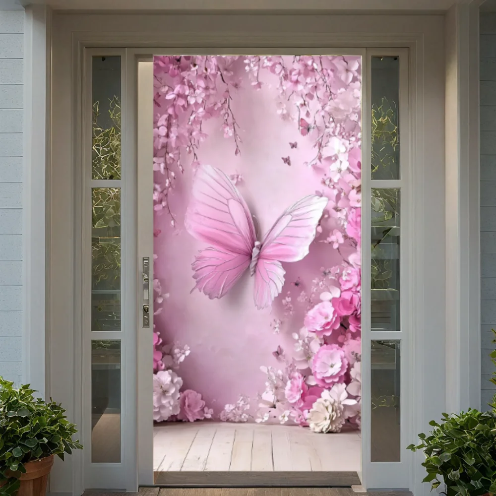 Polyester Photography Background Pink Princess Girl Birthday Party Flower Butterflies European Wall Photo Backdrop Studio Props