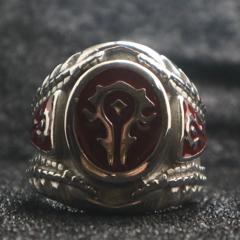 Unisex 316L Stainless Steel Cool Punk Gothic World of Warcraft WOW Alliance Red Ring Game