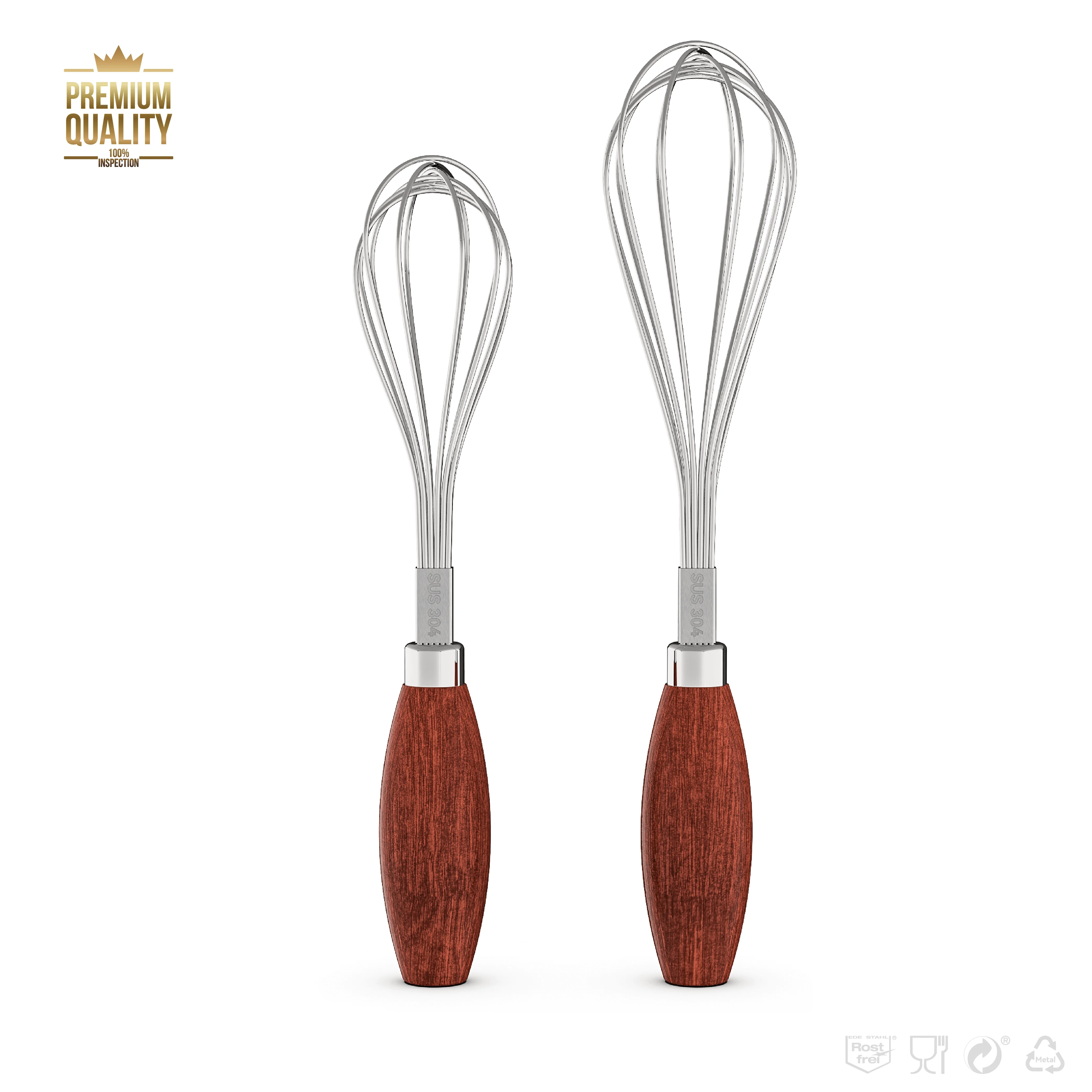 VIMACO® Balloon Whisk Stainless Steel 304 18/8 Wire with solid wood handle Beater Kitchen Cooking Tool for Egg