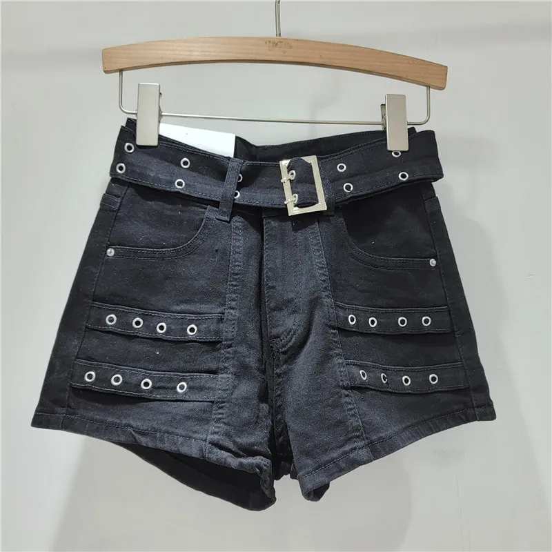 European Goods Retro Denim Shorts Design Sense High Street High Waist Loose Elastic Thin Hot Pants Tide Womens Shorts