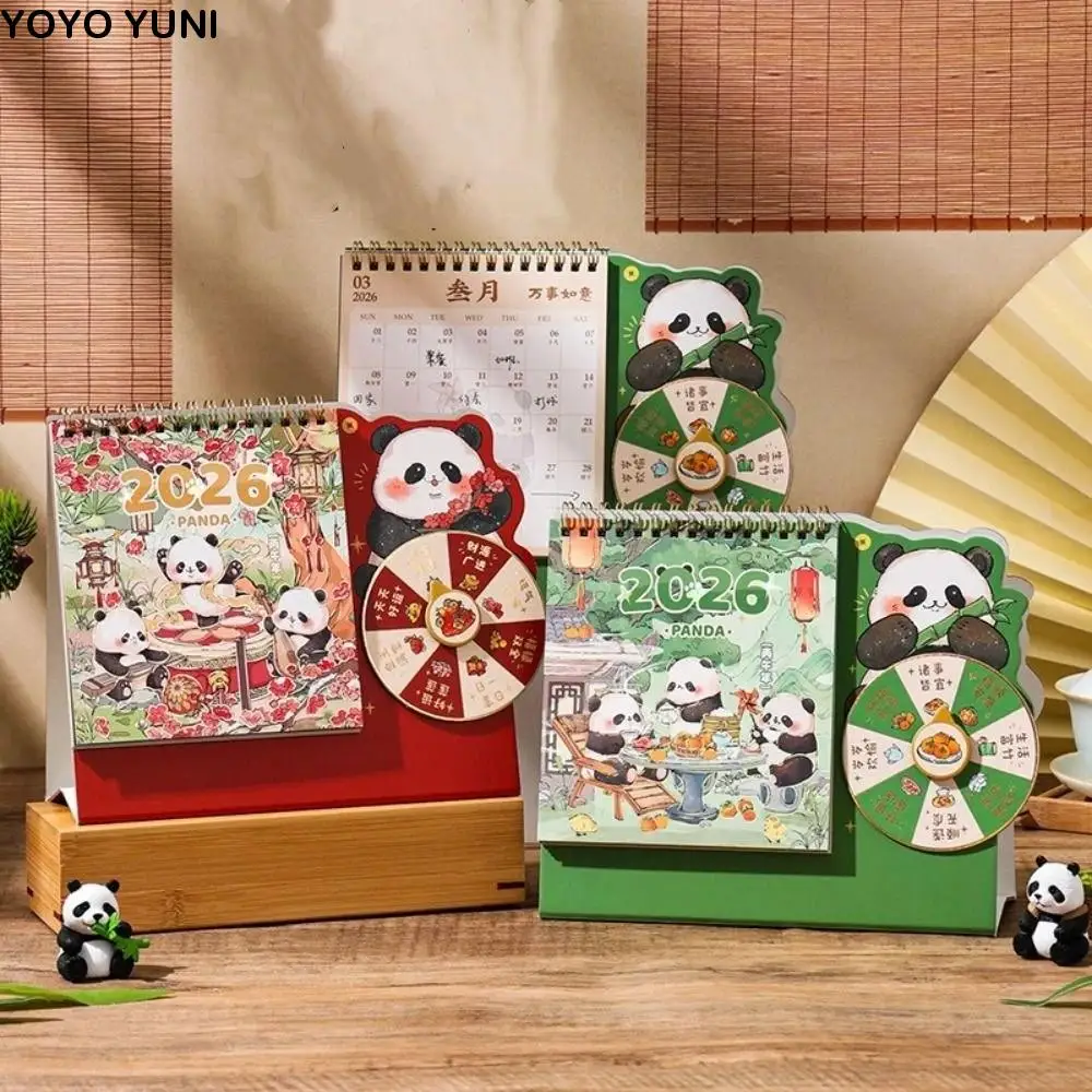

Cartoon Panda New Year Desktop Calendar Tear-away Thick Rotary Table Calendar Double Coil 3D Memo Desk Calendar Gift