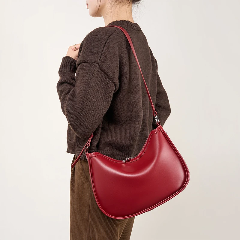 Pure Split Cowhide Leather Women's Hobos Underarm Bag For Ladies Soft Shoulder Crossbody Bag Luxury Female Designer Wholesale