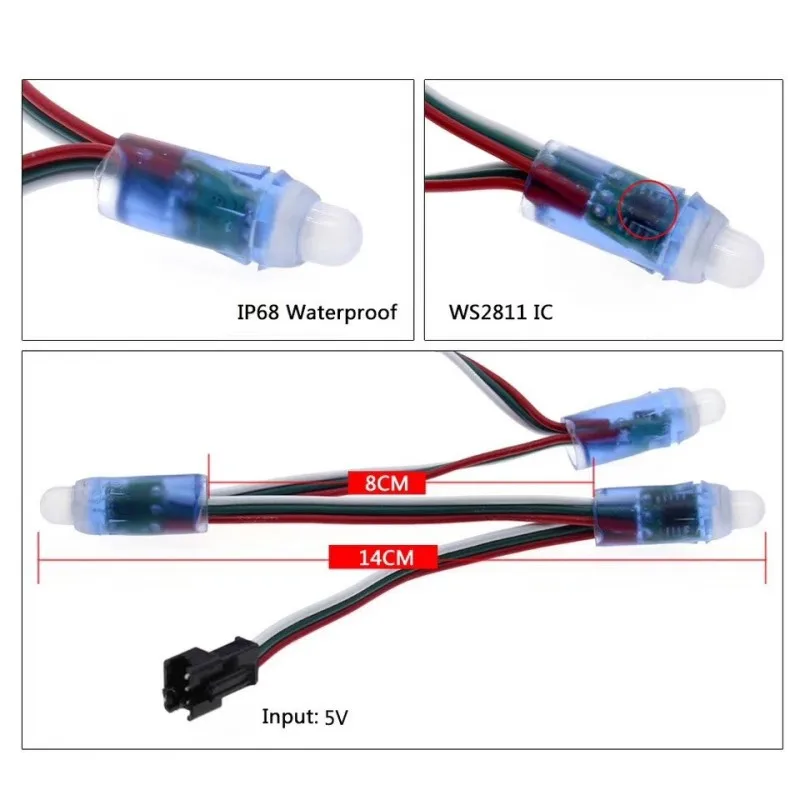 50 szt. 5V WS2811 modułu LED ciąg 2811 SMD 5050 RGB naświetlony pikselami lampa sklepowa sygnalizująca perforowane światła symfoniczne 5m