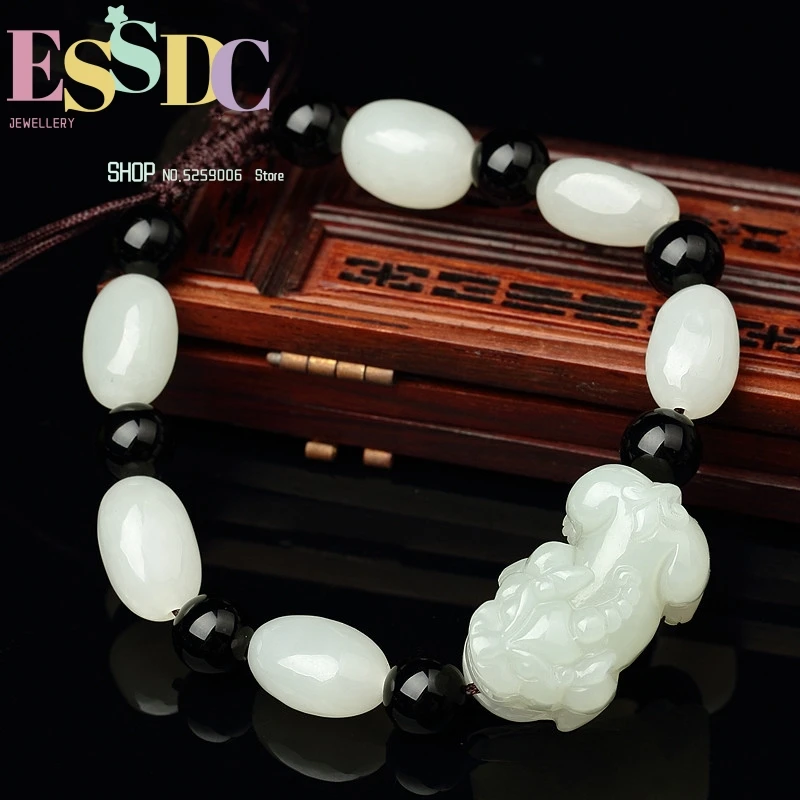 

Wholesale Xinjiang Hetian Men and Women White Jade Brave Braided Bracelet Lovers