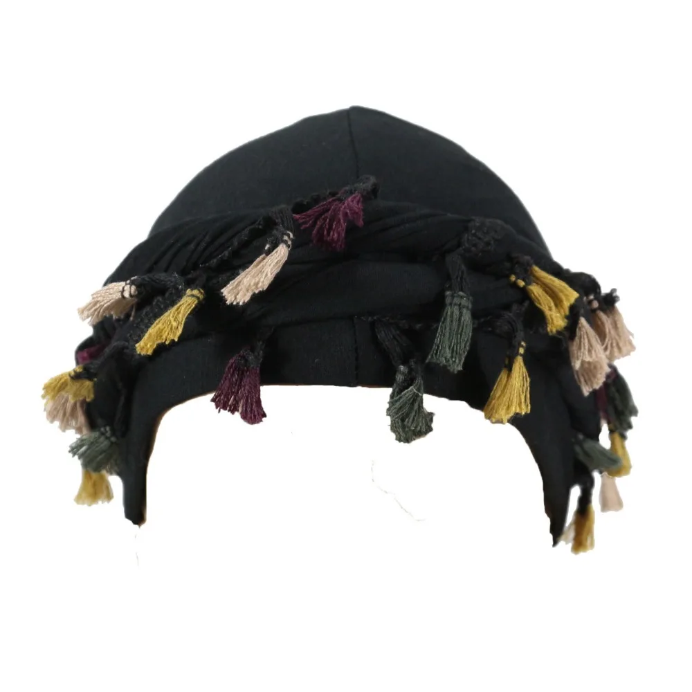 Fashion Tassel Punk Bandana Hat Fringe Double Layer Twisted Tail Hat Turban Hats Beanie Cap Men Braid Hat Hiking