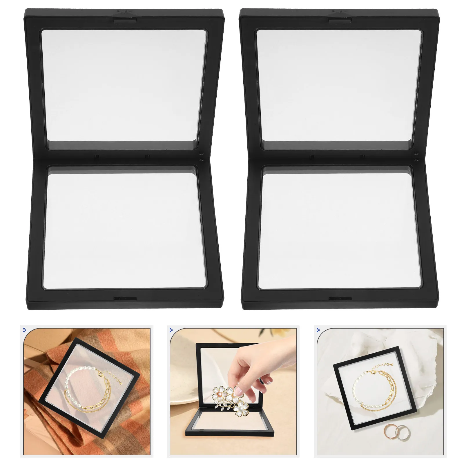 

4Pcs Transparent Ring Display Case Floating 3D Effect Jewelry Organizer Stable Desktop Display for Bracelets Coins Wear