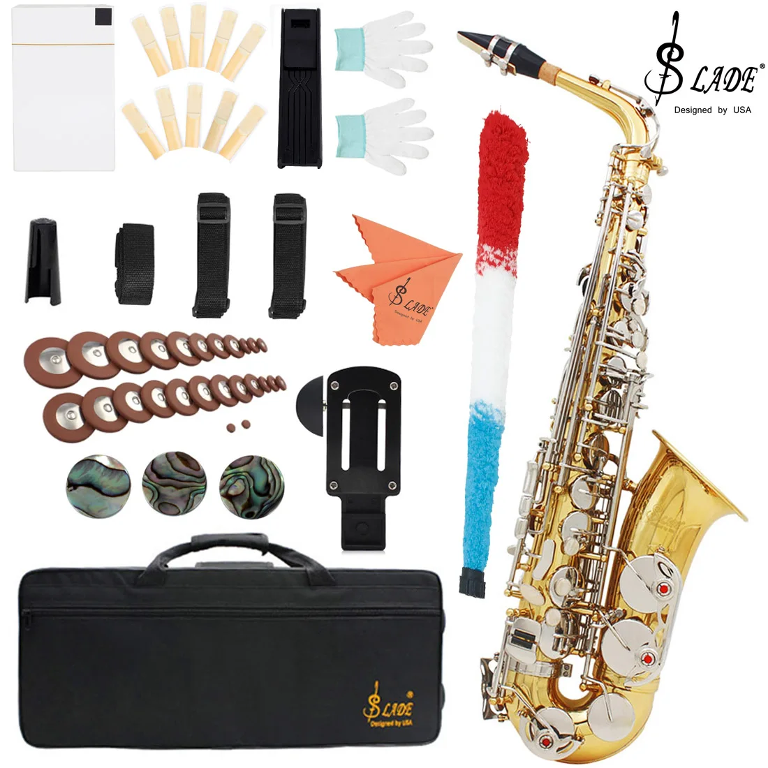 

SLADE Eb Alto Saxophone Golden Silver Key E Flat Alto Sax Set Woodwind Instrument with Carrying Case and Accessories