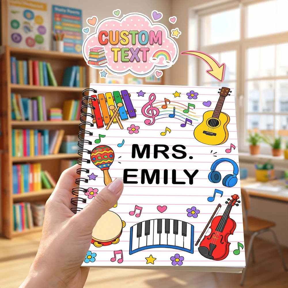 Musical Instrument With Names - Custom Name Text Spiral Notebook, Music