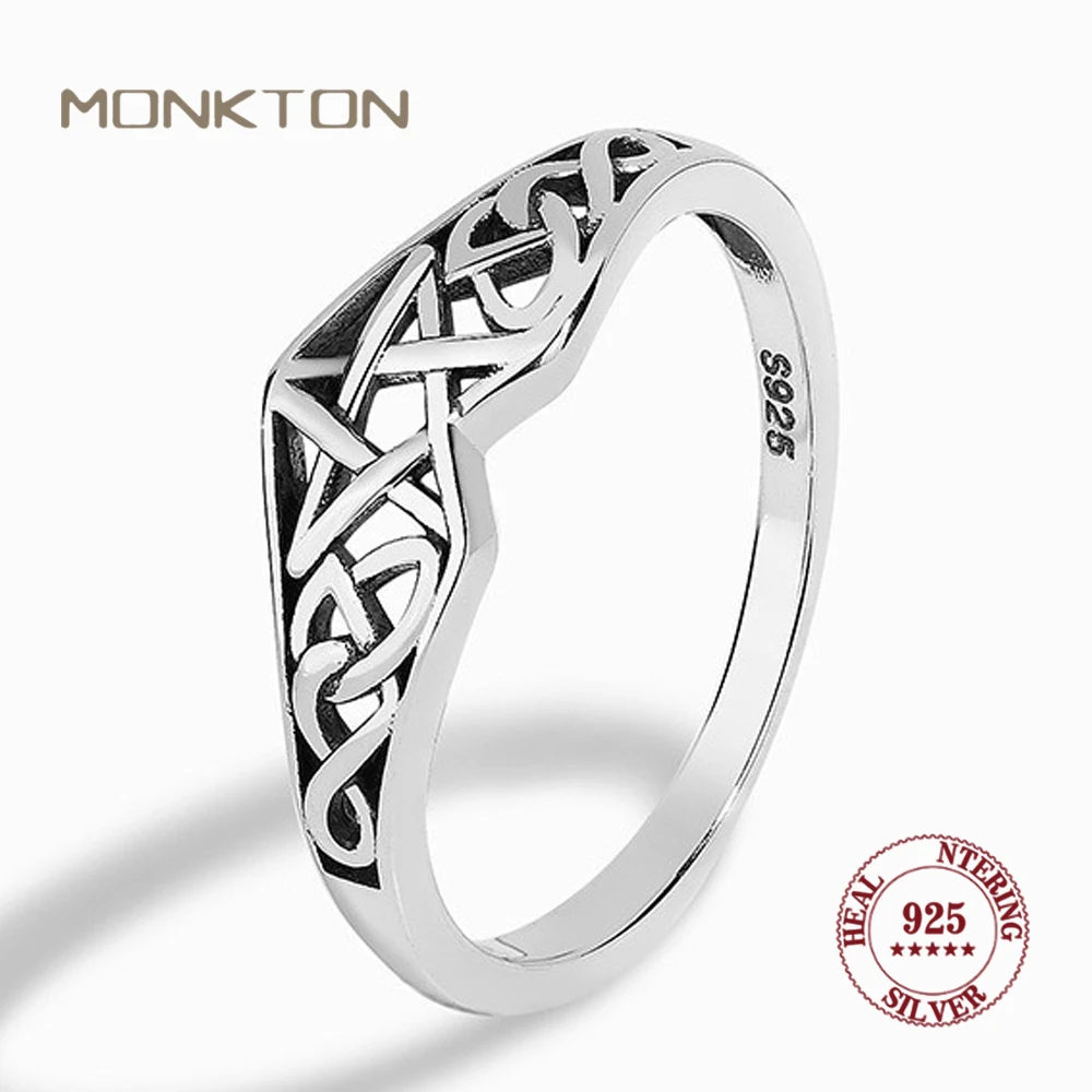 

Monkton 925 Sterling Silver Vintage Star Rings for Women Men Retro Vine Stacking Rings Eternity Wedding Band for Women