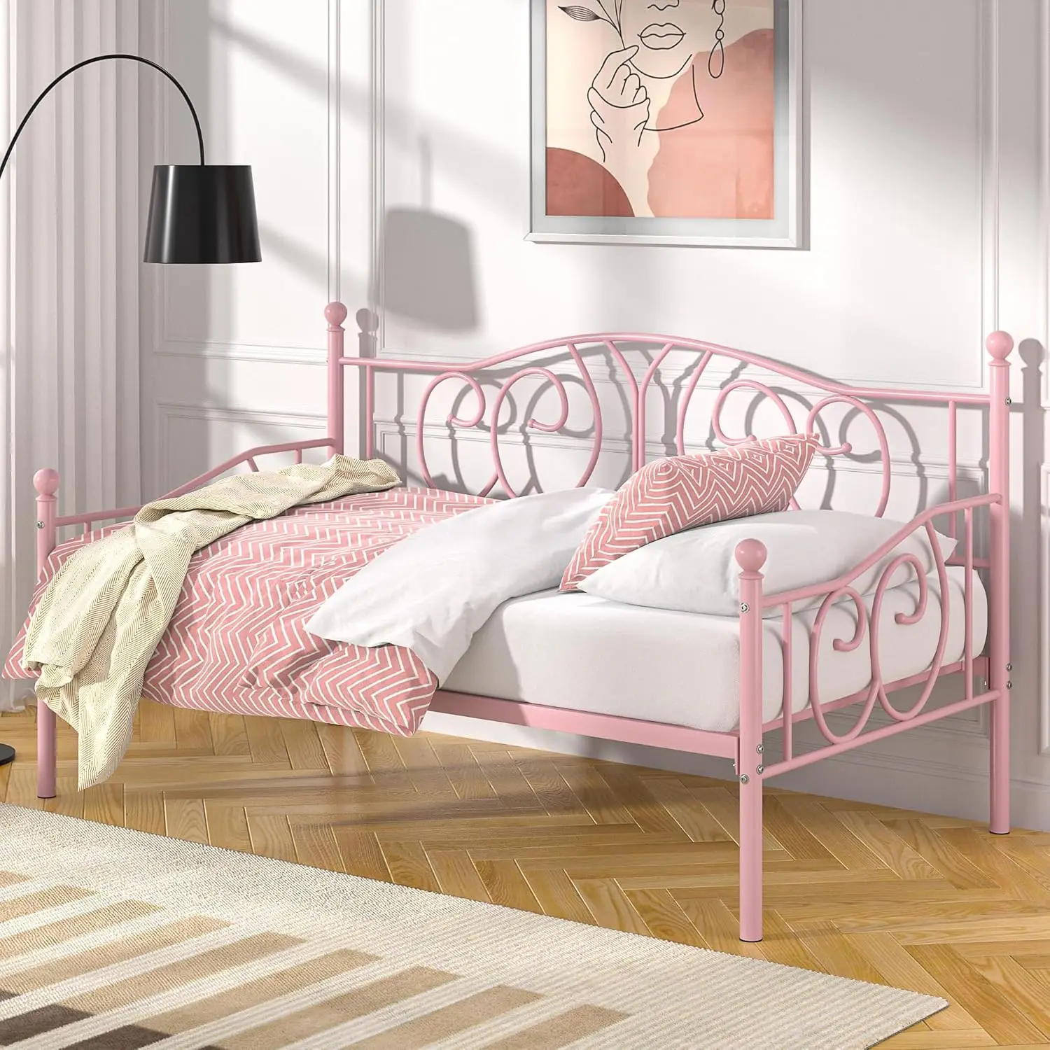 

Twin Daybed Frame Metal Day Bed with Classic Headboard Multifunctional Platform Beds for Bedroom Living Room Guest Room