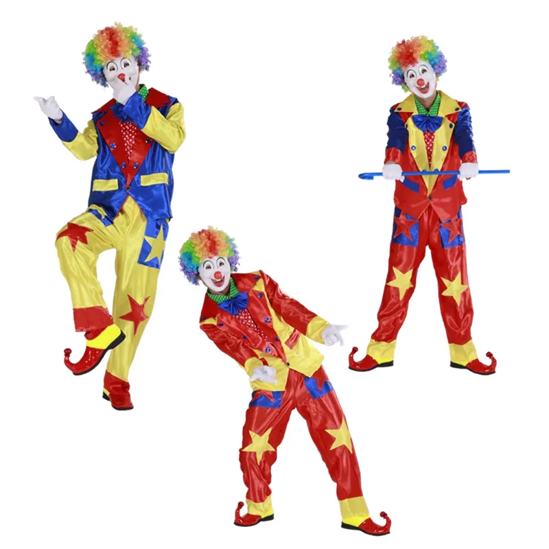 

Men's Cute Clown Costume Suits Carnival New Year Clothing Crazy Club Stage Performance Clothes Anime Wear (Wig+Mask+Suit)