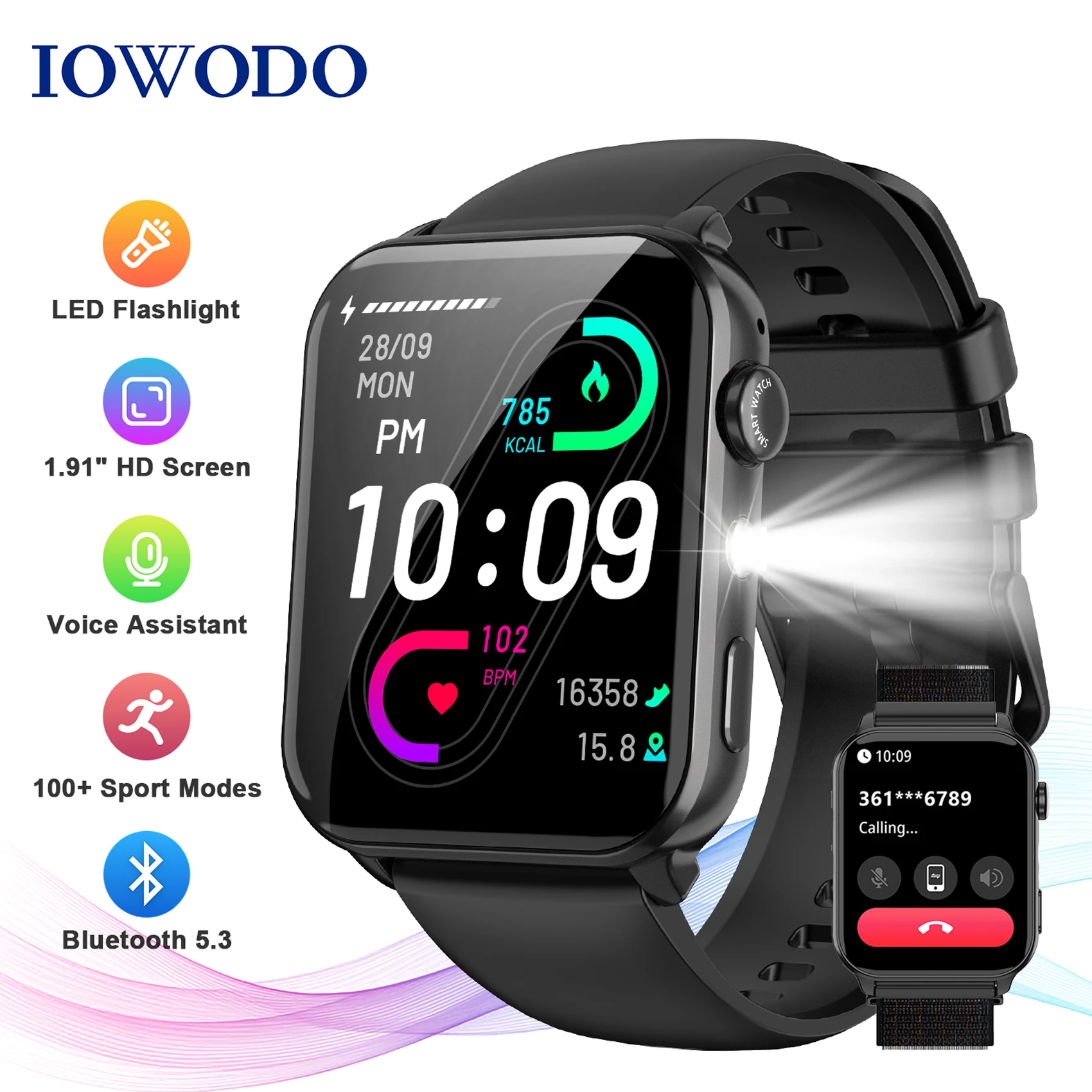 

New R30 Max Smartwatch with LED Flashlight 1.91'' TFT HD Screen Health Monitoring Bluetooth Call Watches for Men Women Gifts