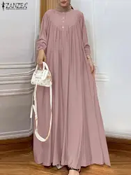 Donne autunno musulmano abito lungo Abaya manica lunga Hijab Vestidos abito islamico Femme ZANZEA Vintage Ramadan Maxi prendisole caftano