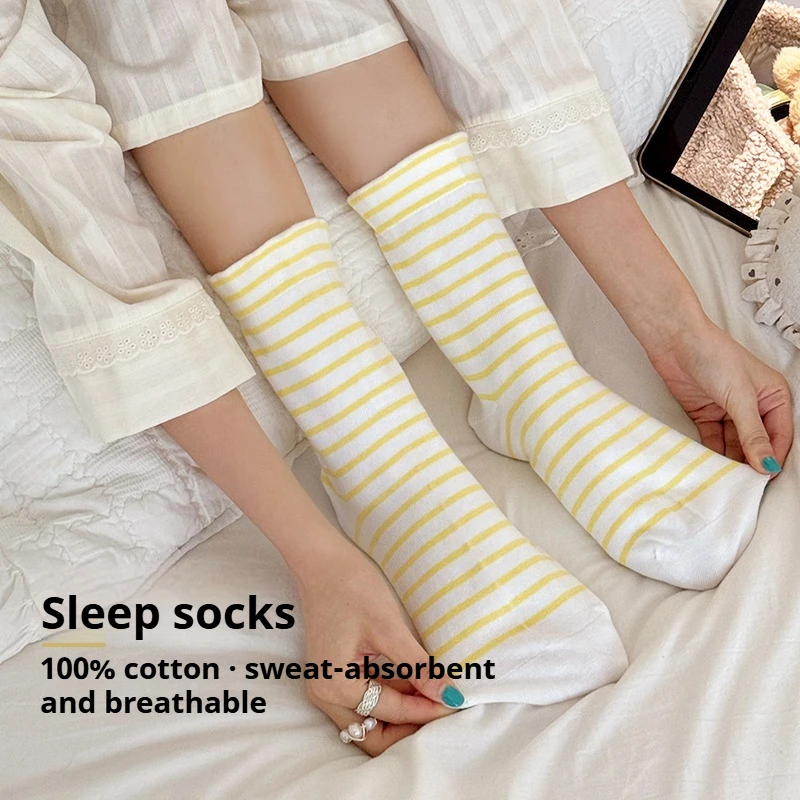 Women's 100% Cotton Maternity Sleep Socks, Wide Loose Cuff Non-Binding, Thick Warm Bed Socks for Elderly & Pregnant Women
