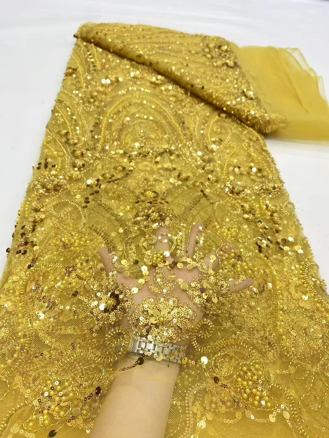 

Luxury Nigerian Sequins Lace Fabric 2025 High Quality African Beads Lace Fabrics French For Wedding Party Dress Sewing