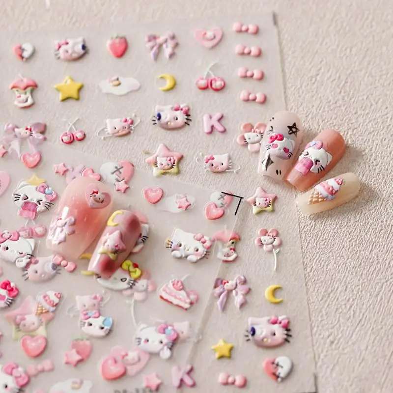 New 1Pcs Kawaii Sanrio Hello Kitty Nail Stickers Cartoon Cute Student Originality DIY Nail Decorate Stickers Girl Holiday Gifts