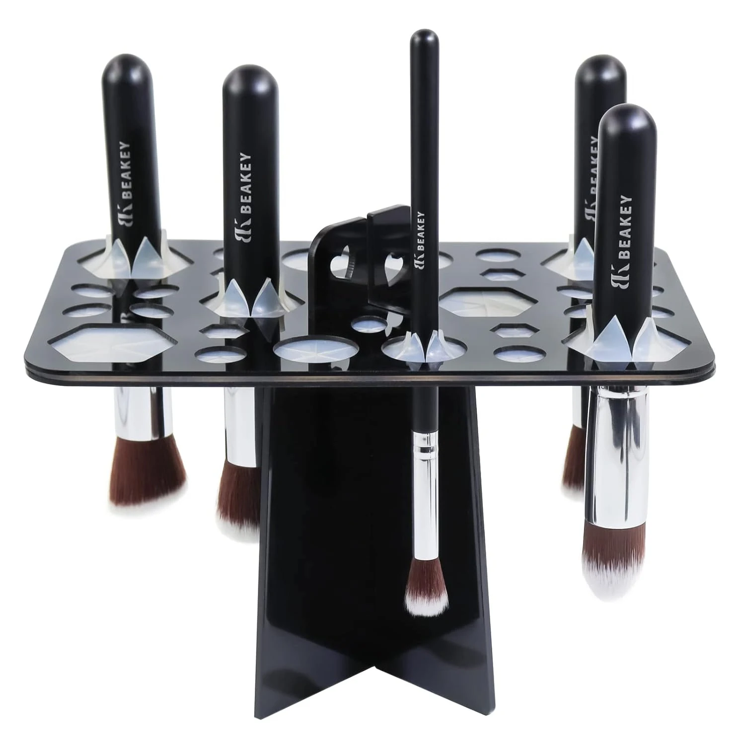 

Stylish, Contemporary, and Clean Black Acrylic Collapsible Makeup Brush Drying Rack for Organized Beauty. Convenient and Modern,