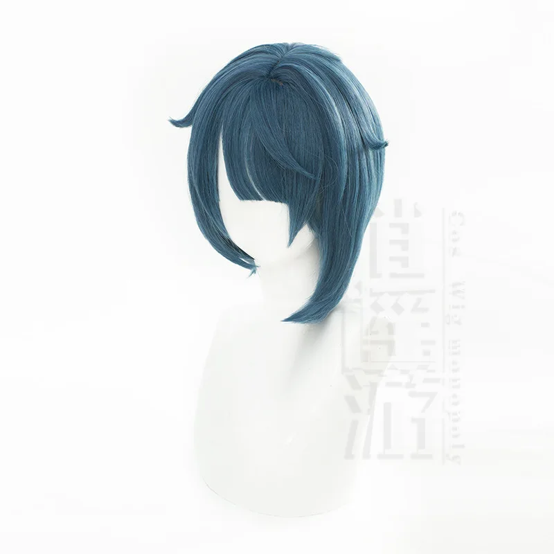 Anime Xingqiu Cosplay Pruik Game Genshin Impact Ongeveer 35Cm Blauw Hittebestendig Synthetisch Haar Halloween Party Cosplay Pruiken Pruik Cap