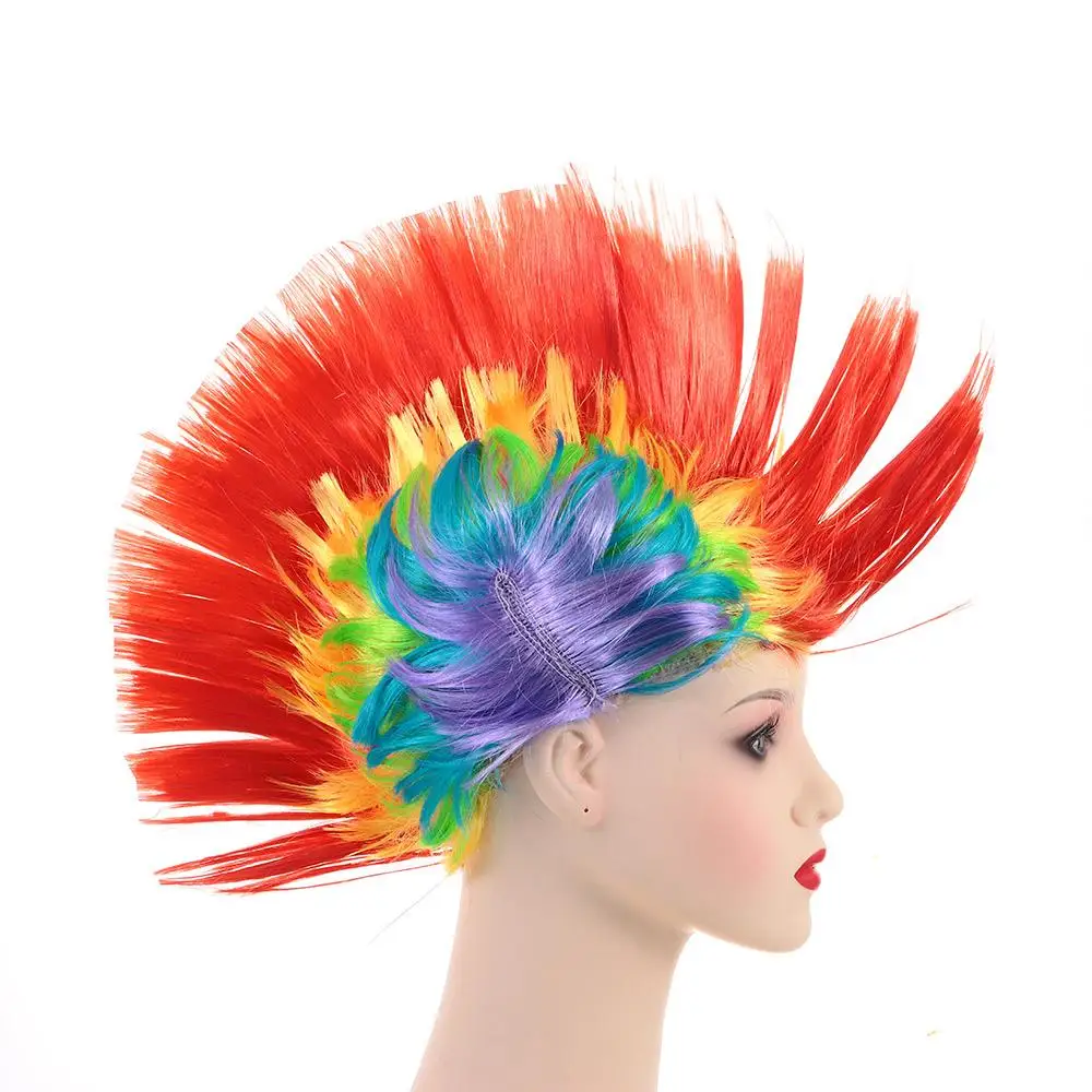 شعر مستعار ملون منفوش للنساء والرجال ، شعر مستعار هالوين ، حفلة تنكرية ، قوس قزح ، أحمر وأصفر #4